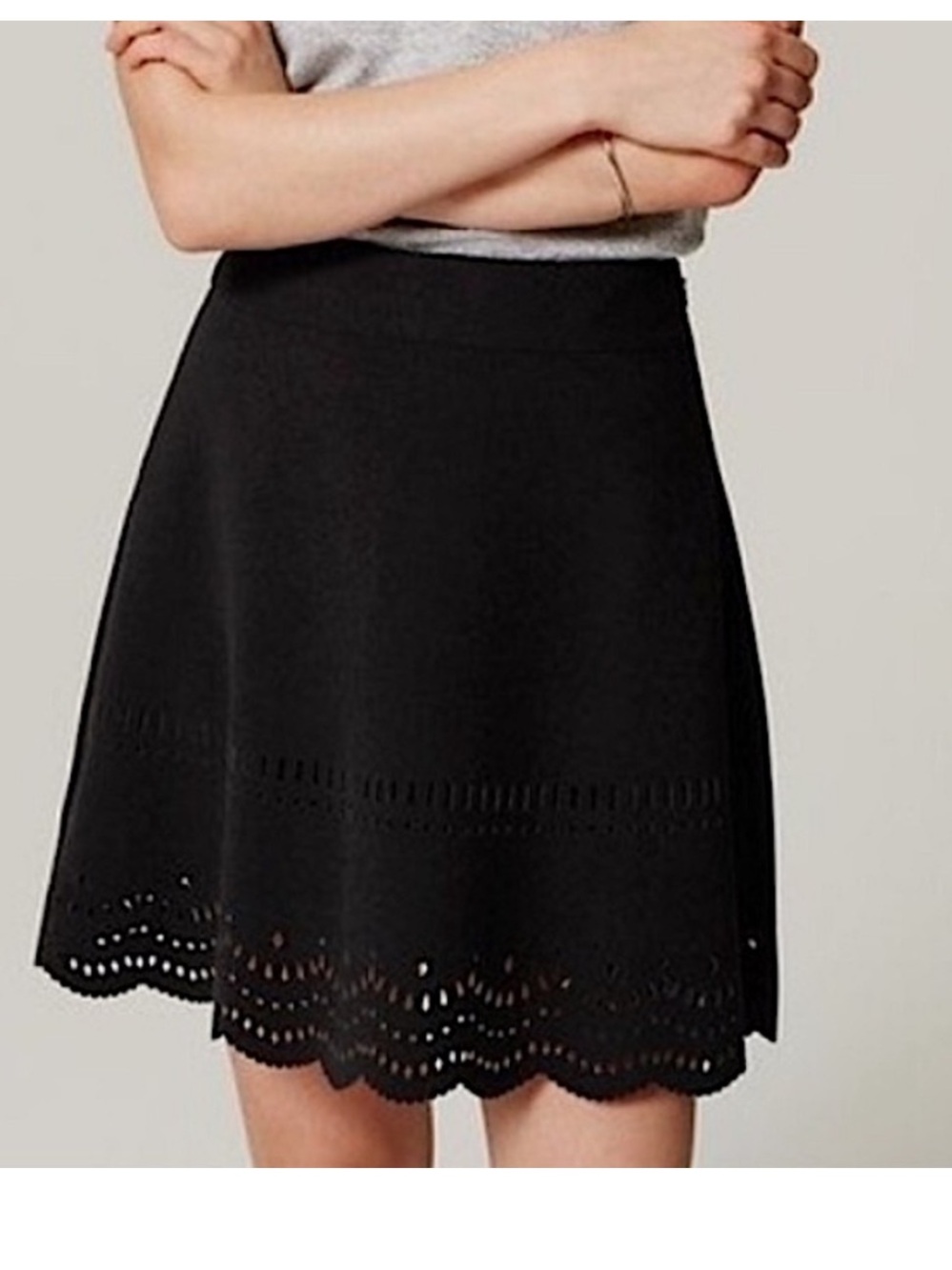 LOFT Black Eyelet Scalloped Hem A-Line Skirt Size 0 Petite Preppy